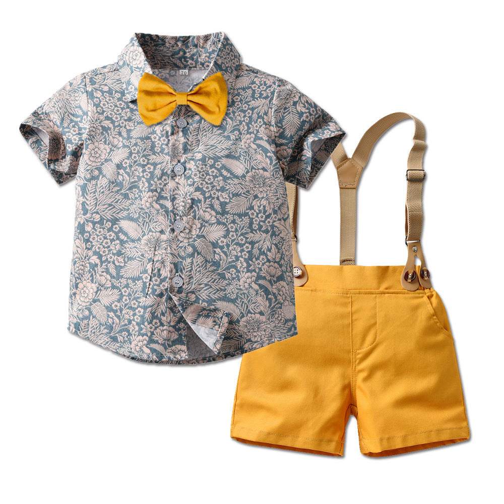 Wholesale Children's Cotton Short Sleeved Printed Shirts and Suspenders